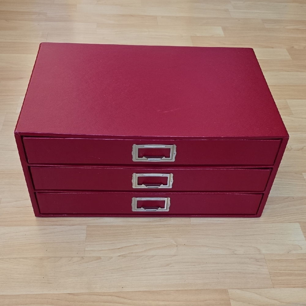 Red Three-Drawer Organizer Fiberboard Stackable Desk Organizer 14.5"×10"×6.5"